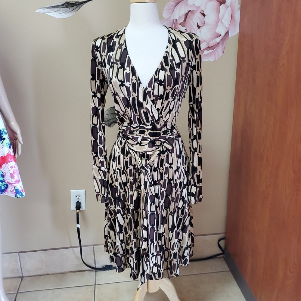 Chetta B Patterned Long Sleeve Dress